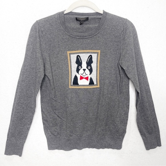 Banana Republic French Bulldog 100% Cotton Sweater Gray - Picture 3 of 6